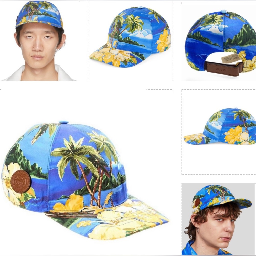 GUCCI TROPICAL FUN SUMMER BASEBALL CAP, COTTON WITH ADJUSTABLE LEATHER CLOSURE - Picture 7 of 14